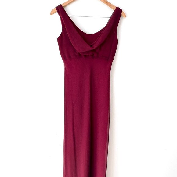 Betsy & Adam VTG Burgundy Red Chiffon Evening Gown Formal Maxi Dress Sz 6 Vamp - Picture 2 of 10